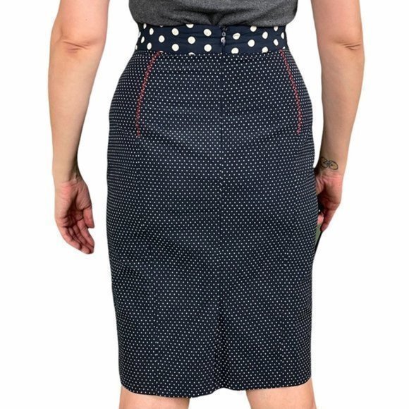 BARASCHI Navy Polka Dot Pencil Skirt 4 - Picture 2 of 16